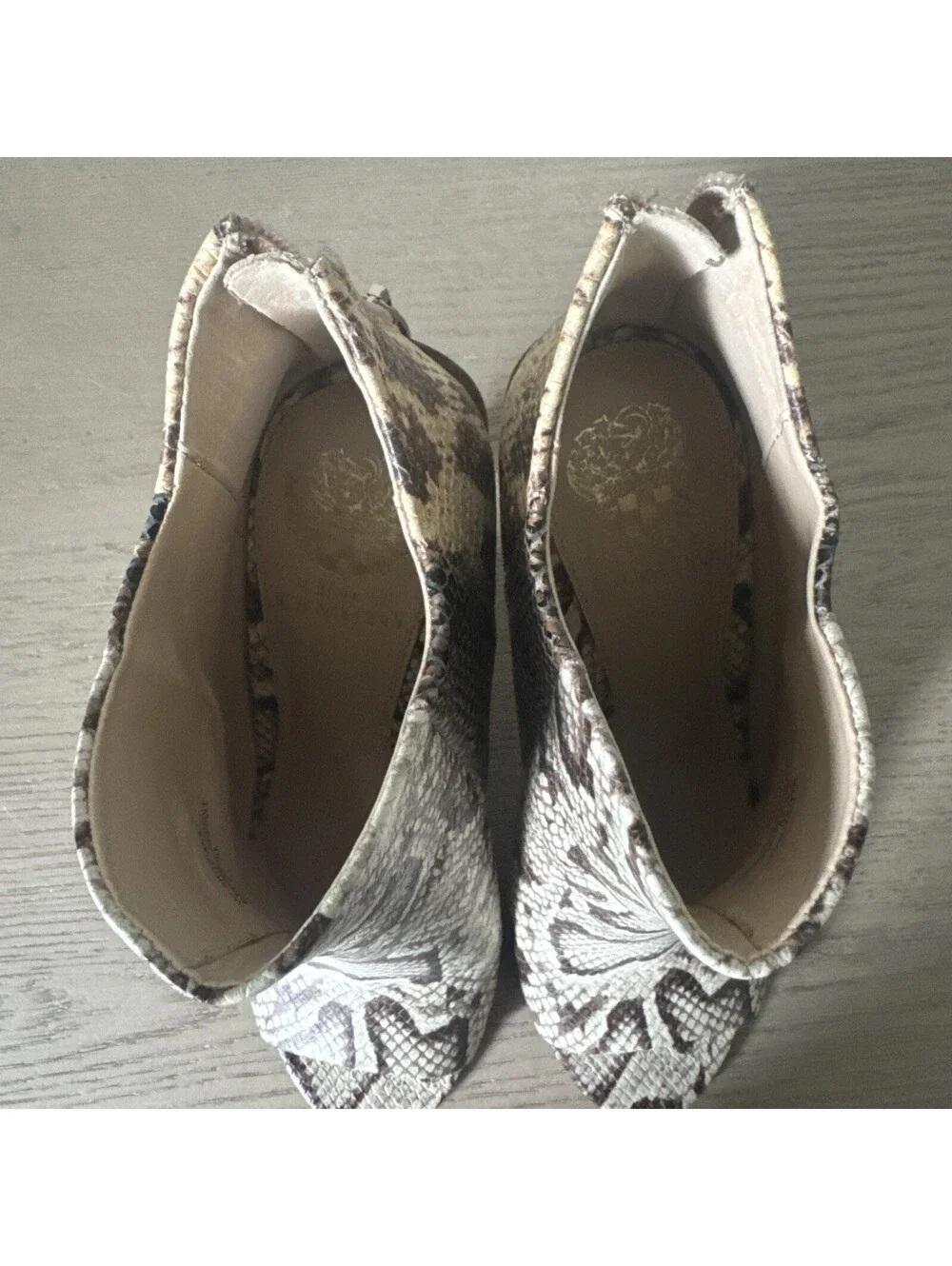Vince Camuto Careeta Booties Snake Print Open Toe Zip Stiletto Heels Womens 9